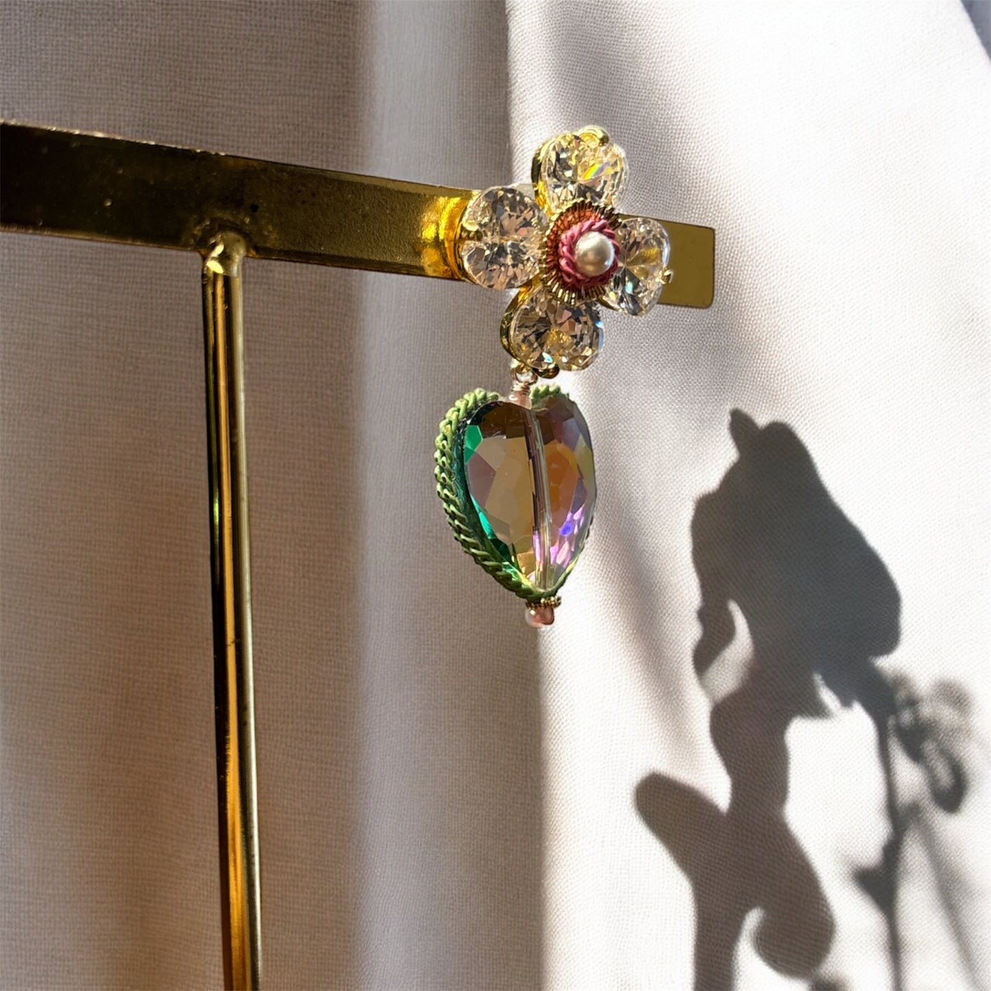 Korean Bloom Crystal Heart Earrings